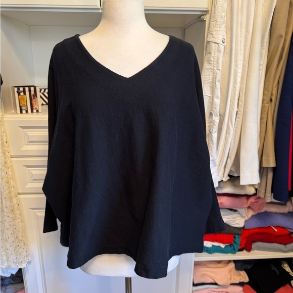 pacific cotton Tops - Black Oversized Boxy Tunic Blouse